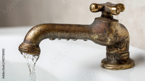 Worn-out faucet valve leaking water pooling on porcelain sink highlighting critical plumbing repair necessity
