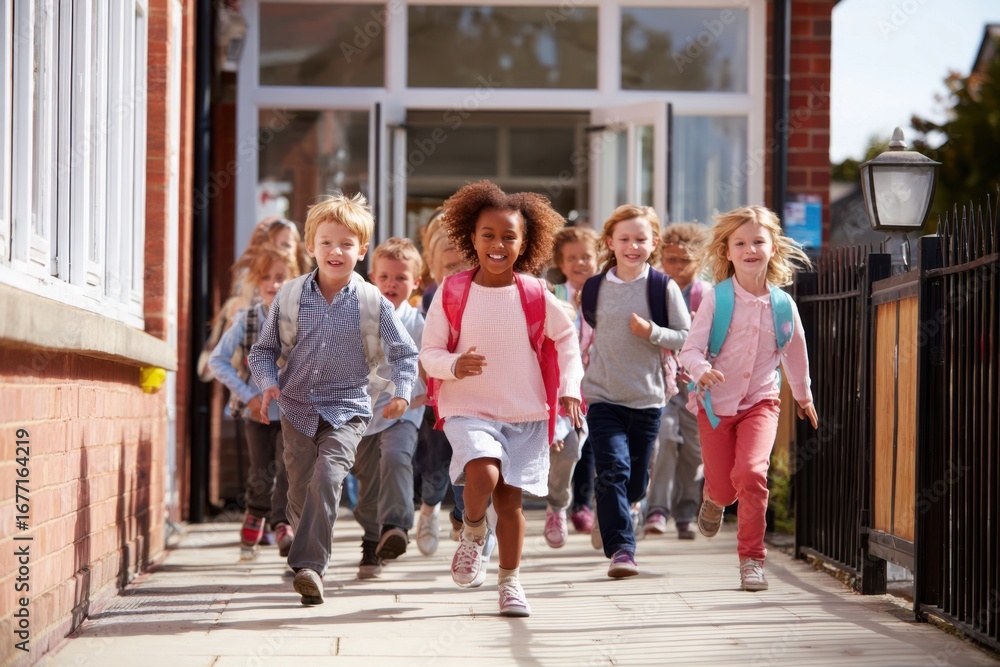 Obraz premium School Dismissal: Children Running to Freedom