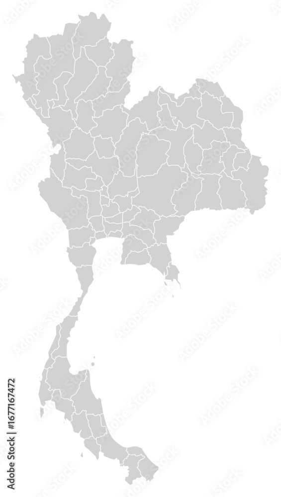 Fototapeta premium Grey with White Outline Thailand Map with District Borders Asian Country