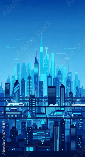 Stylized Digital Cityscape Skyline Futuristic Urban Infrastructure Illustration