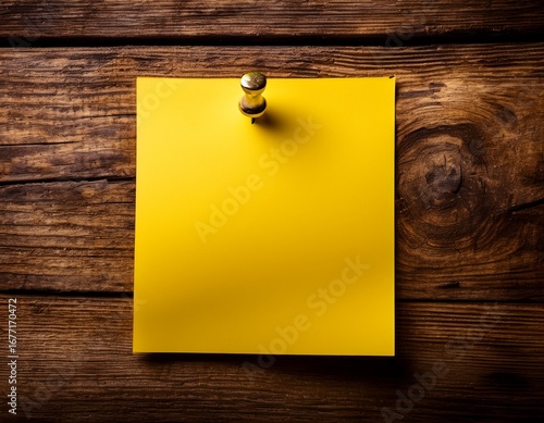 yellow note on rustic wood blank space for message textured background ideal for memo or reminder