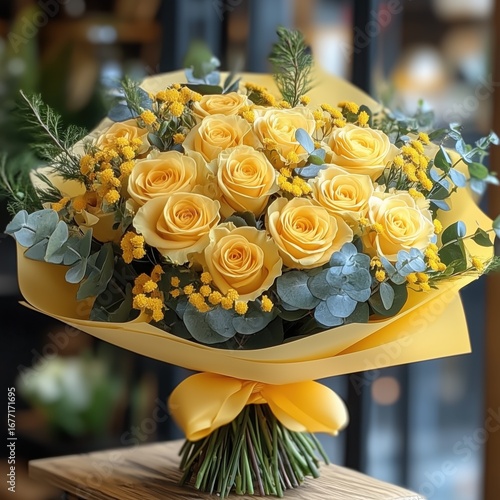 A bouquet of yellow roses