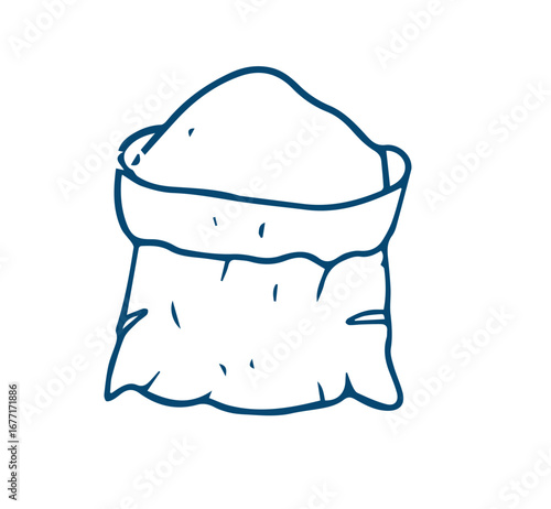 Windmill and fresh bakery products. homemade baking. bakery products. vector sketch on white