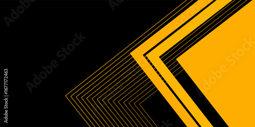 Abstract black wide horizontal banner background with arrows and angles, gray and yellow lines element. Modern simple yellow orange gradient arrows creative design. Futuristic technology concept