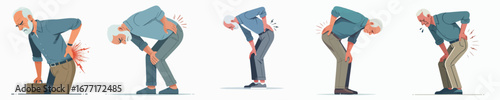 Modern Flat Style Senior Man Experiencing Pain Various Body Aches Illustration