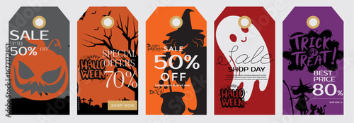 vector illustration of Halloween specials discount labels price tags 