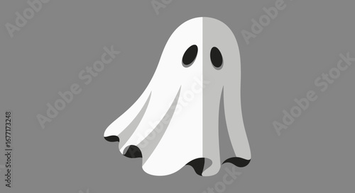 Minimalist Flat White Ghost with Shadow for Halloween Celebration Design Element