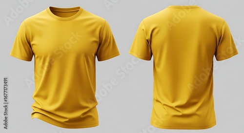 Realistic yellow short sleeve t-shirt mockup with front and back views for design presentation