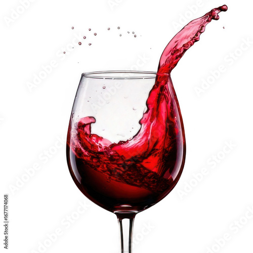 Red wine glass splash, isolated on white and transparent background.