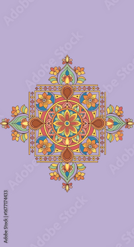 Decorative Floral Mandala Illustration with Square Frame in Soft Color