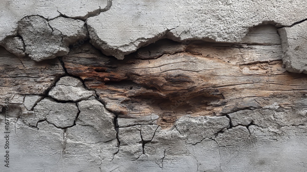 Fototapeta premium Aged Wall Surface with Broken Plaster and Visible Wood Texture