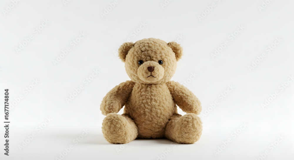 Obraz premium A cuddly brown teddy bear toy with soft fur sits isolated on a white background