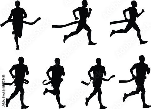 Silhouettes of Runners in Action, Marathon and Sprint Poses, Race Finish, Athletic Movement, Perfect for Sports and Fitness Themes