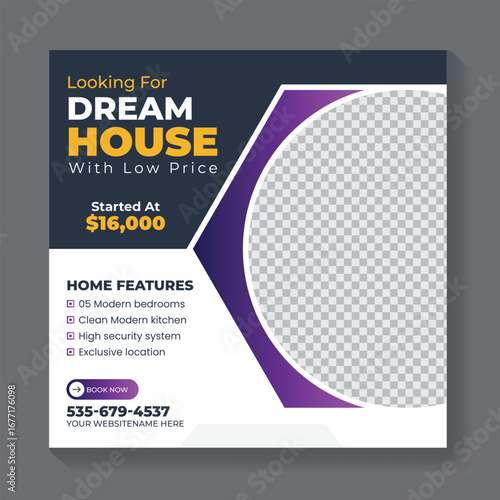 Real estate home for sale, social media banner, and web ads banner promotion post design template