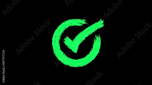 Ink brush approved symbols in green color 4k animation looping