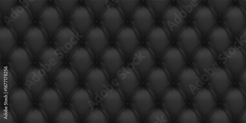 Black buttoned leather upholstered background - eps10 vector. Realistic capitone texture background. Seamless luxury cushioned surface.