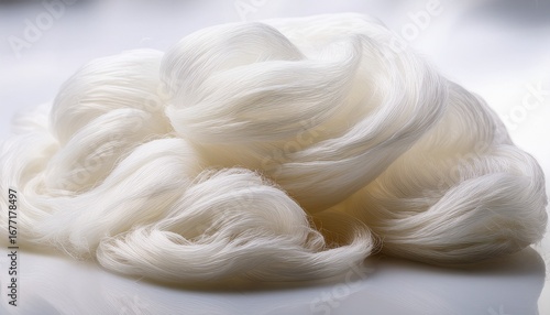 ultra detailed shot of fine lyocell fibers arranged gracefully on white background