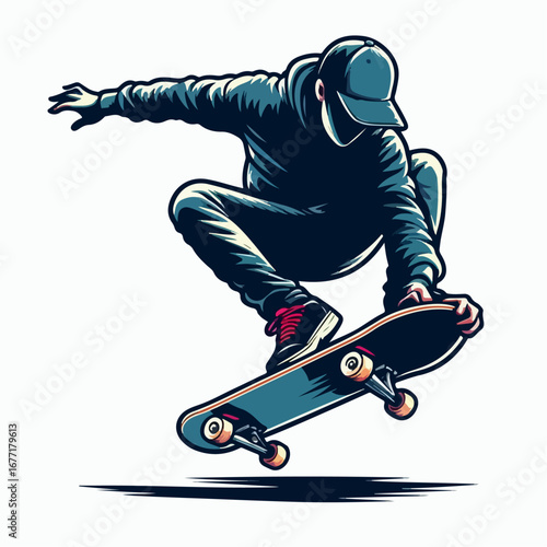 skateboard player in action vector illustration
