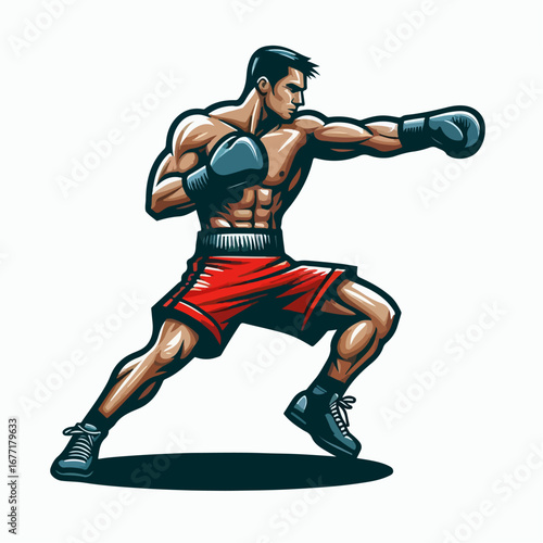 boxing player in action vector illustration