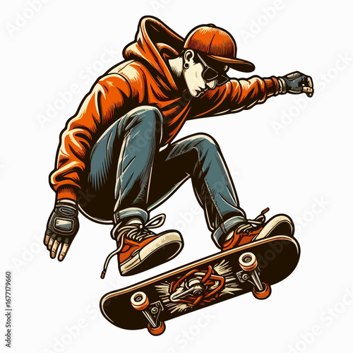 skateboard player in action vector illustration