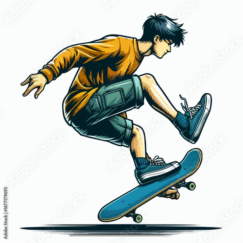 skateboard player in action vector illustration