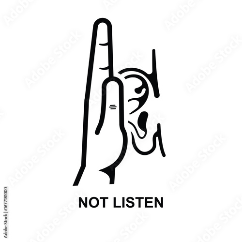 Not listen icon. Hand covering ear isolated on background vector illustration.