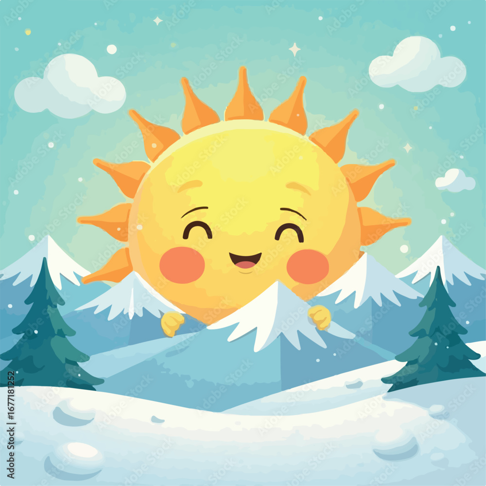 Fototapeta premium sun, cartoon, illustration, vector, summer, nature, smile, sky, cloud, fun, child, animal, face, sunny, design, flower, drawing, sea, art, day, beach, lion, weather, water, sunlight