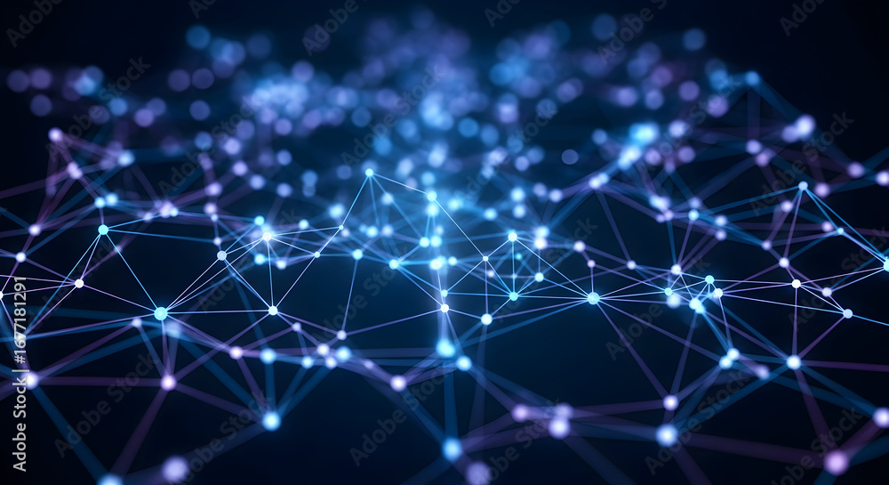 Fototapeta premium Abstract technology background. Dynamic digital network concept with interconnected lines and glowing dots, perfect for tech, AI, and data visualization