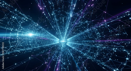 Digital background. 3D data visualization with flowing digital network connecting points, perfect for tech concepts. Wave technology