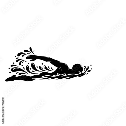 Swimmer silhouette in action isolated on white background silhouette