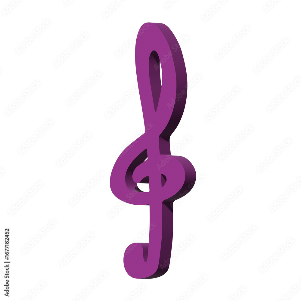 Fototapeta premium 3d treble clef. Hand drawn musical symbol. Single element for print, web, design, decor, logo