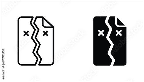 Corrupted file Icon set. Broken File symbol. Vector Illustration for web design. Isolated on white background.