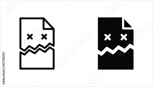 Corrupted file Icon set. Broken File symbol. Vector Illustration for web design. Isolated on white background.