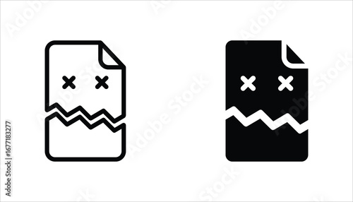 Corrupted file Icon set. Broken File symbol. Vector Illustration for web design. Isolated on white background.