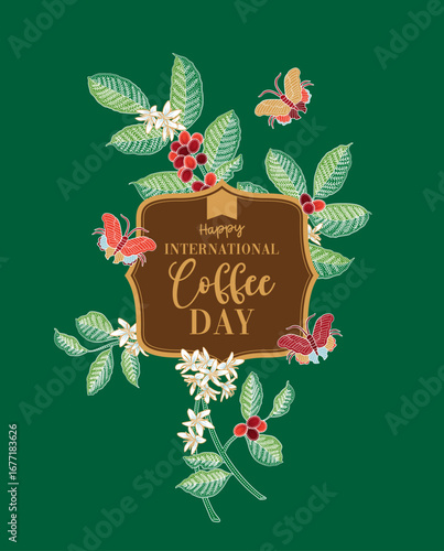 International Coffee Day Post Design with Batik Coffee Berries