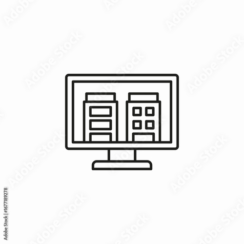 buildings on a monitor icon sign vector