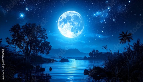 美しい月が輝く幻想的で綺麗な背景画像