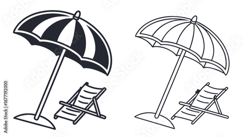 Vector art of beach umbrella and deckchair symbols