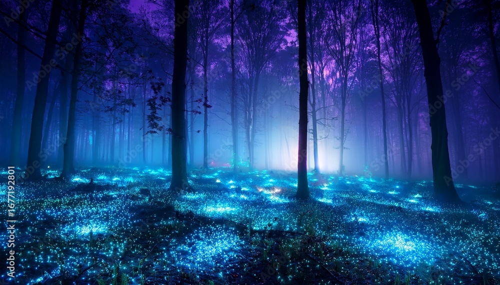 Fototapeta premium enchanted bioluminescent forest at night