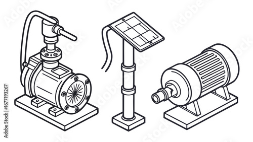 Vector art of isometric illustration of solar water pump system
