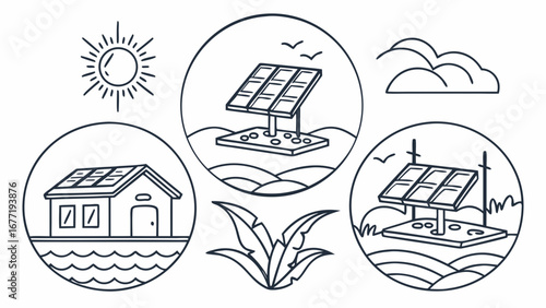Vector art of renewable energy sources illustration, solar panel and house