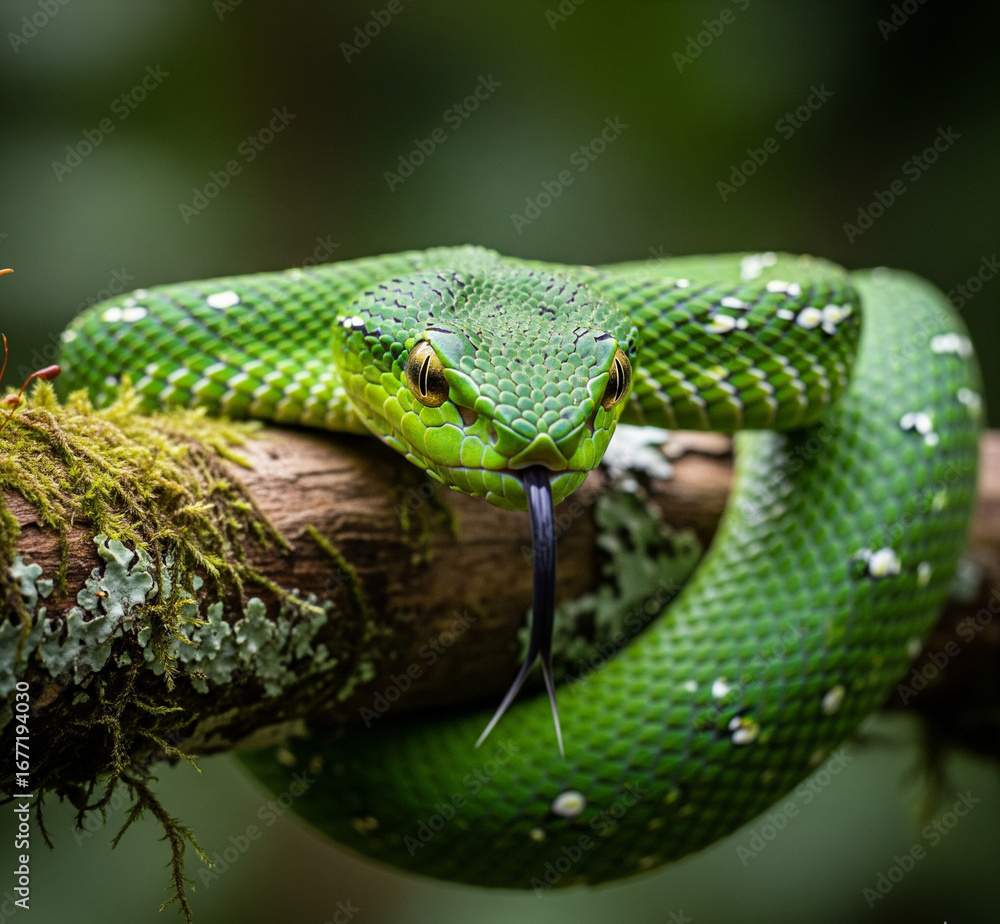 Obraz premium green snake on a tree