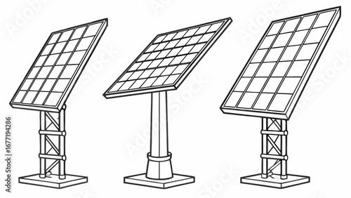 Vector art of solar panel arrays with different angles