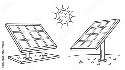 Vector art of solar panels with sun drawing