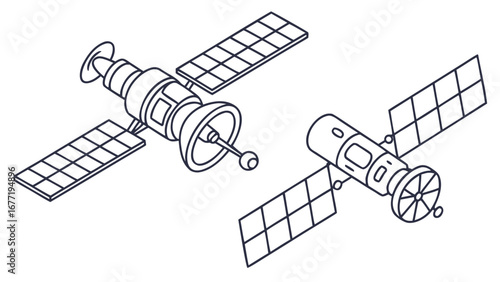 Vector art of two satellites orbiting in space