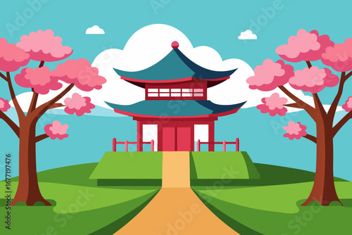 japanese garden with cherry blossom