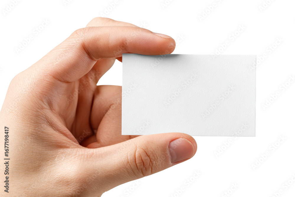 Obraz premium Hand Holding Blank Business Card on White Background