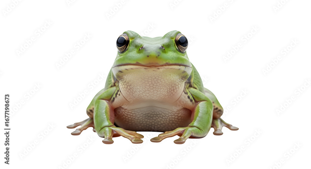 Obraz premium Green frog with big eyes looking directly at the camera.