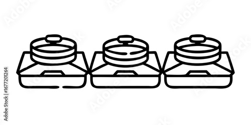 Vector art of chafing dishes in a row, catering concept