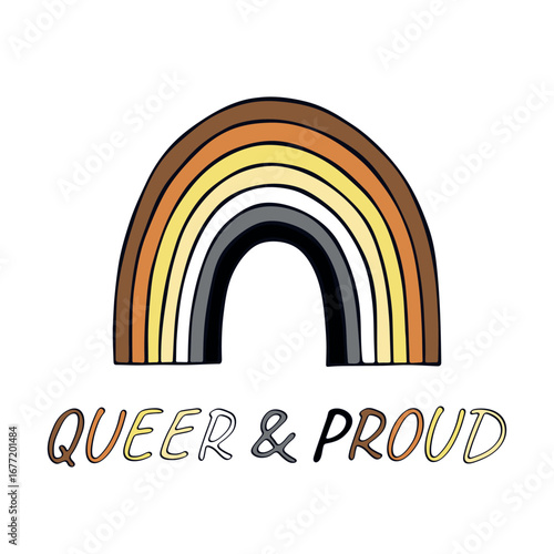 Colorful rainbow shape Bear brotherhood pride flag Happy pride day LGBTQIA community Pride Month Vector hand drawn doodle for posters, stickers, logo, cards